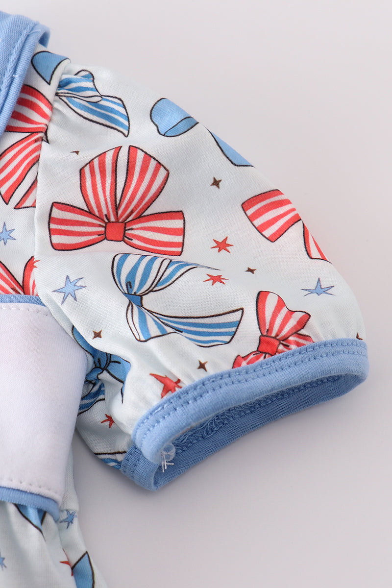 Bow Print Embroidery Ruffle Bubble