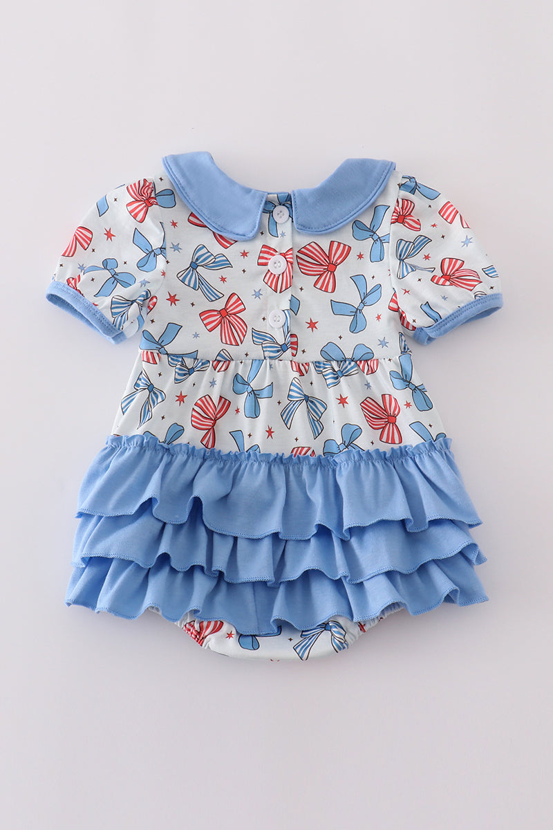 Bow Print Embroidery Ruffle Bubble