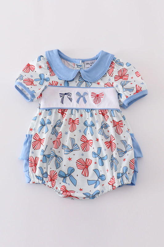 Bow Print Embroidery Ruffle Bubble