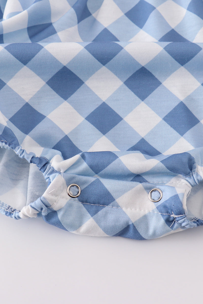 Blue Bow Embroidery Smocked Bubble